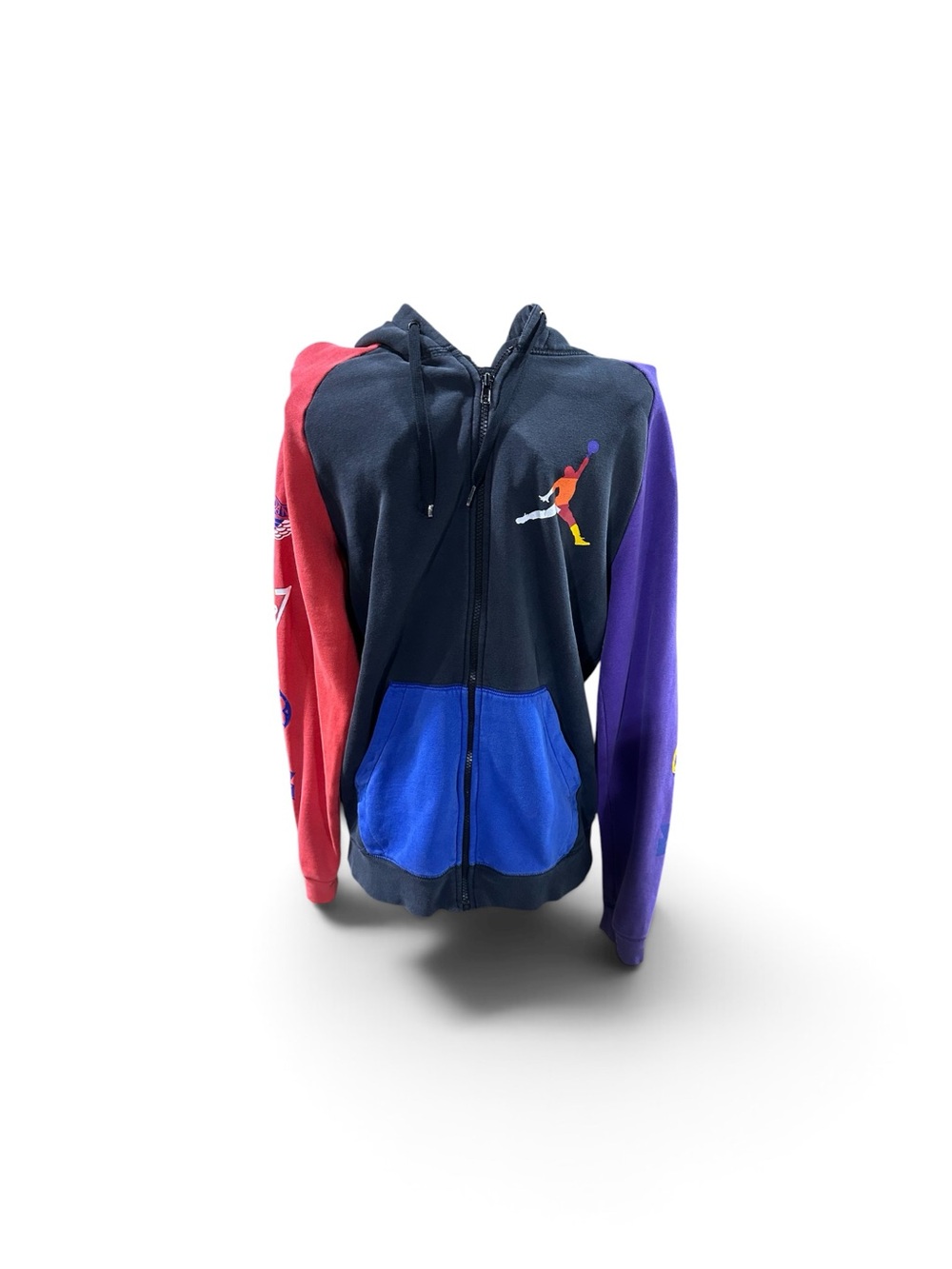 Nike Air Jordan What The Multi Colorblock Zip Hoodie Medium Distressed Cuffs